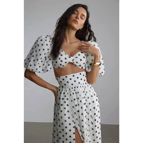 Sunfere Ellie Polka Dot Maxi Skirt Set in White & Black Size XL NWT Going out - Picture 2 of 13